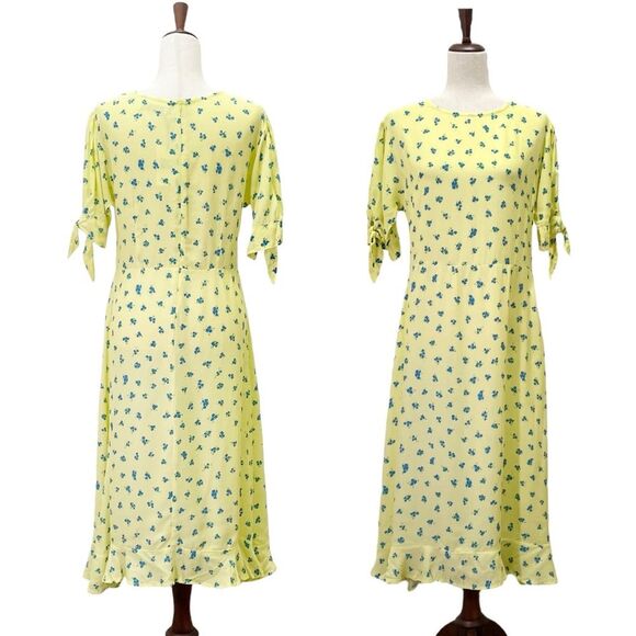NWT Faithfull the Brand Emilia Luda Lemon Yellow Floral Midi Dress Size Large /8 - Picture 2 of 15